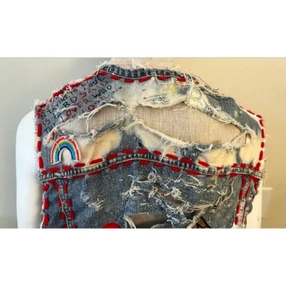 DREAM & DESTROY PUNK ROCK PATCH CUSTOM VINTAGE DENIM VEST - Picture 13 of 16